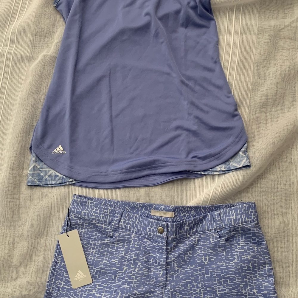 NWT- adidas Golf Girl's Size L Sleeveless Polo & Printed Shorts